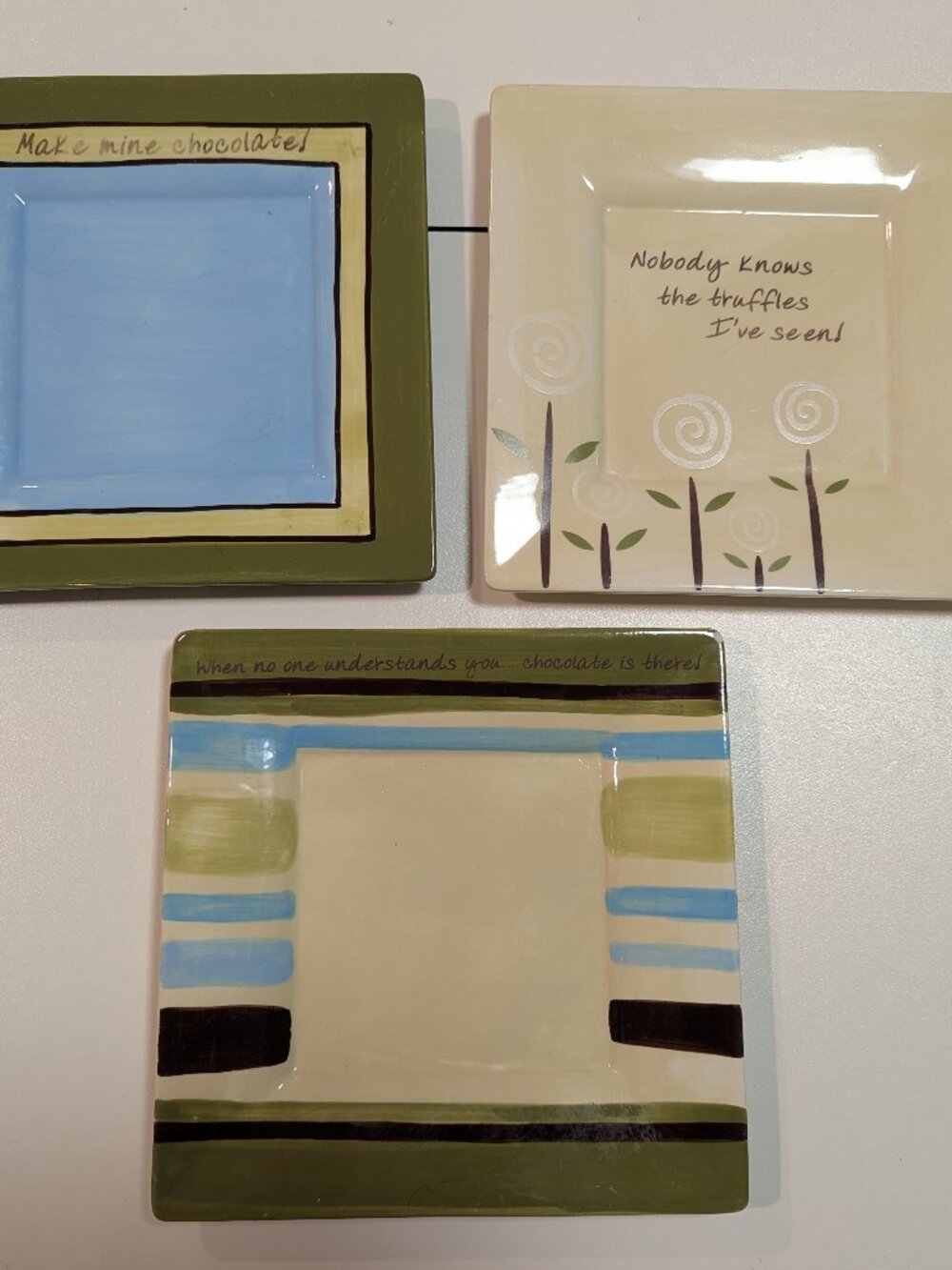 Set of 3 Chocolat by Plain Jane Square Dessert Plates